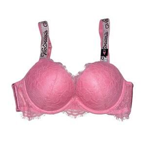 Victoria's Secret Very Sexy Shine Strap Lace Push-Up Bra Pink Roses Size 32C